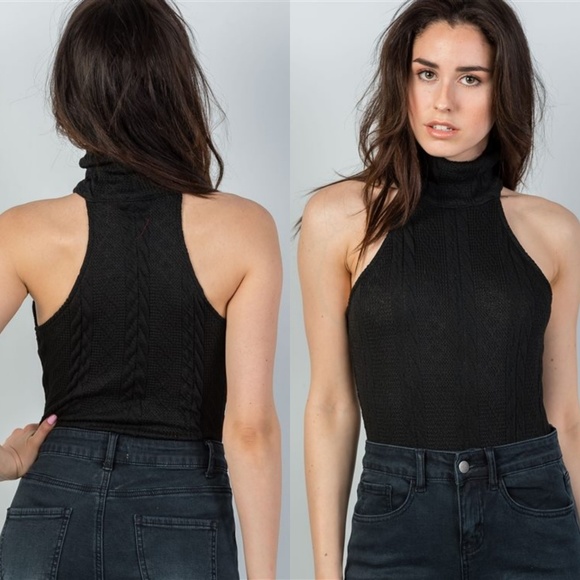 RESTOCKED! NAOMI CABLE KNIT SWEATER BODYSUIT black - Picture 4 of 8